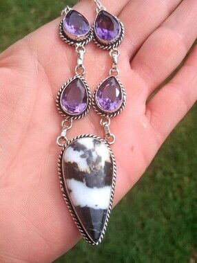 💜White Buffalo & Amethyst Sterling Silver Neckkace